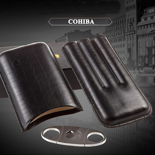Bao da Cigar 3 điếu kèm dao cắt Cohiba BLP307B